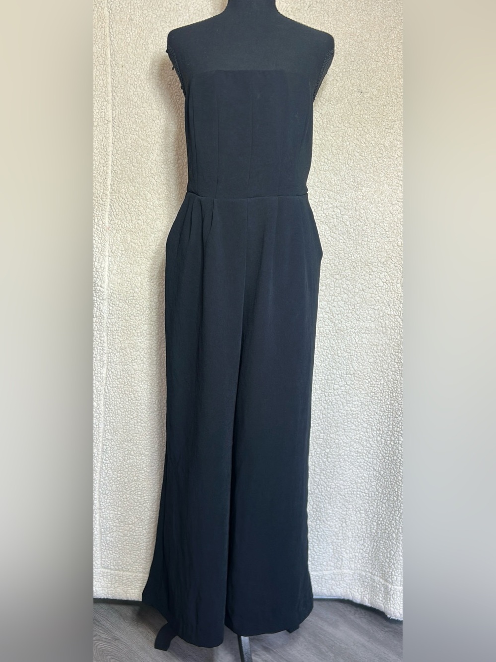 A New Day Women’s M Strapless Wide-Leg Jumpsuit Black Smocked Back Pockets - Picture 1 of 12